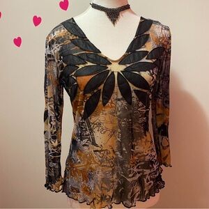 1990s Y2K Art Mesh Floral Top